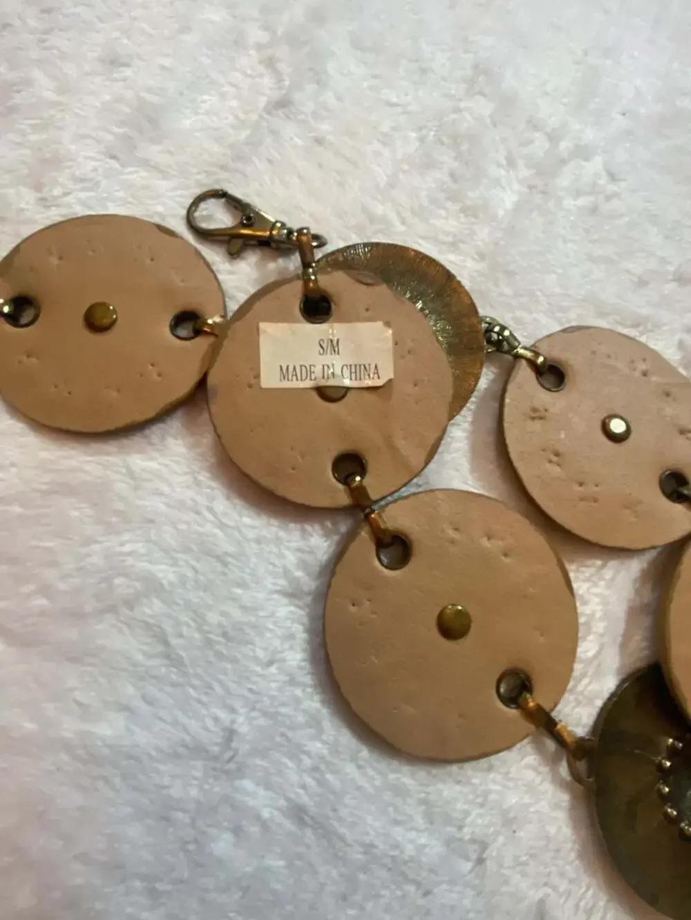 Women's Vintage Style Beige Round Disc and Chain Waist Belt S/M